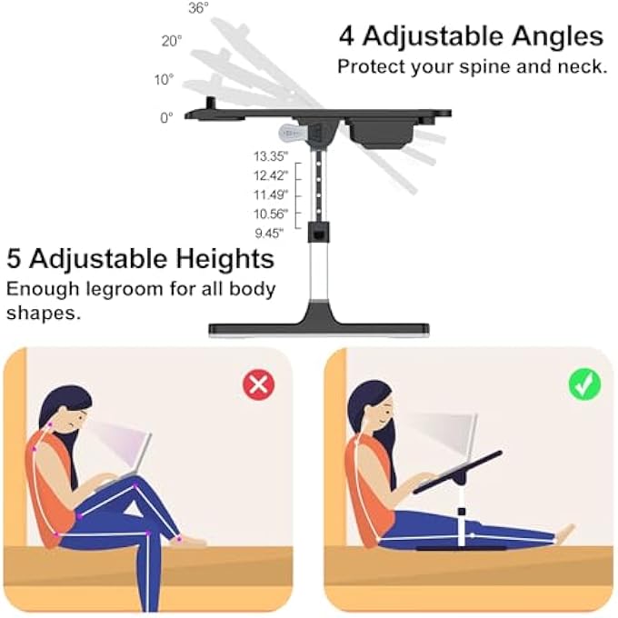 HETTHI BED DESK FOR LAPTOP, ADJUSTABLE LAPTOP DESK WITH FOLDABLE LEGS STORAGE DRAWER TABLET SLOT REMOVABLE STOPPER, PORTABLE LAP DESK FOR WRITING WORKING READING EATING (BLACK, 23.6"Ã—14") - Image 2