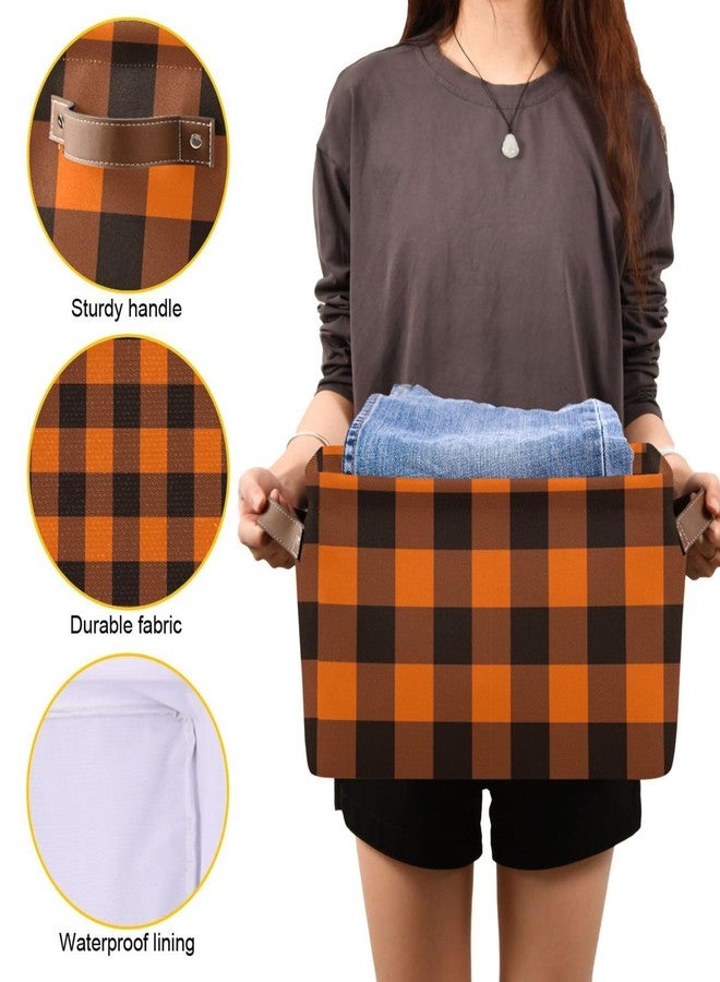 Aslsiy Storage Basket Orange Black Plaid Nursery Bins Baby Box Canvas Clothes Shelf Basket Laundry Hamper Gift Basket for Home Closet 1 Pcs - Image 3