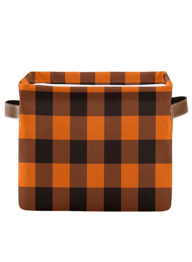 Aslsiy Storage Basket Orange Black Plaid Nursery Bins Baby Box Canvas Clothes Shelf Basket Laundry Hamper Gift Basket for Home Closet 1 Pcs - Image 1