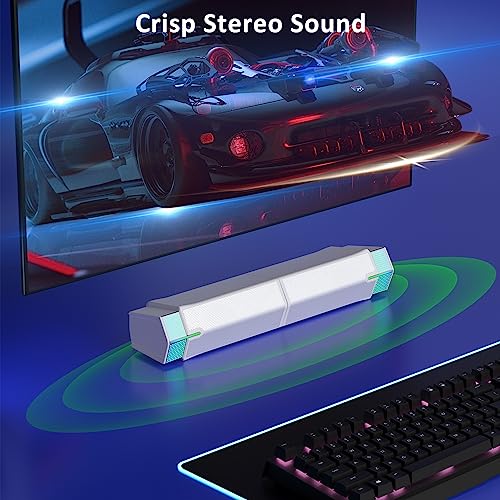 Jeecoo M20 Bluetooth Computer Speakers for PC Desktop Monitor, Gaming PC Sound Bar - Wired USB-Powered, Superb Stereo Sound, with LED Lighting (White) - Image 3
