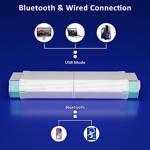 Jeecoo M20 Bluetooth Computer Speakers for PC Desktop Monitor, Gaming PC Sound Bar - Wired USB-Powered, Superb Stereo Sound, with LED Lighting (White) - Image 5