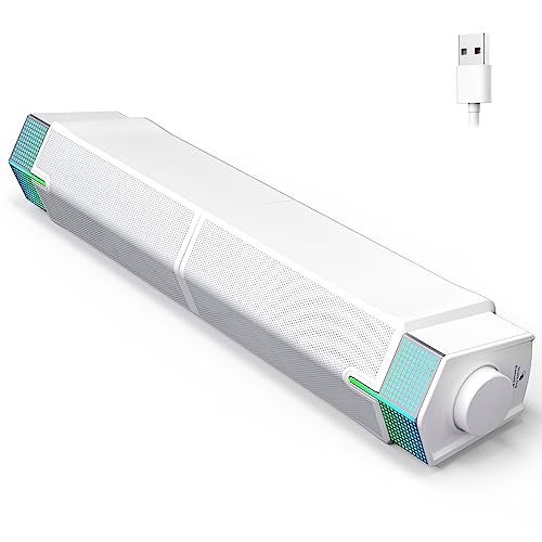 Jeecoo M20 Bluetooth Computer Speakers for PC Desktop Monitor, Gaming PC Sound Bar - Wired USB-Powered, Superb Stereo Sound, with LED Lighting (White) - Image 1