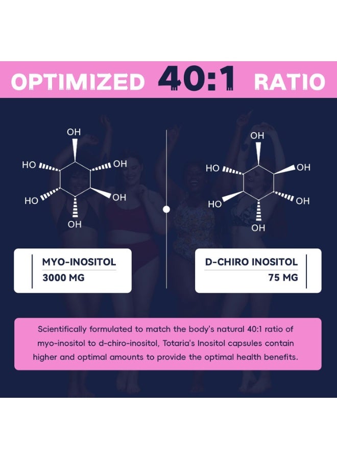 Totaria Inositol Supplement for Women with Vitamin D3, Folate, 40:1 Ratio Myo-Inositol 3000mg & D-Chiro Inositol 75mg Complex, (Vitamin B8) Inositol Capsules, 120 Capsules, 40 Servings - Image 5