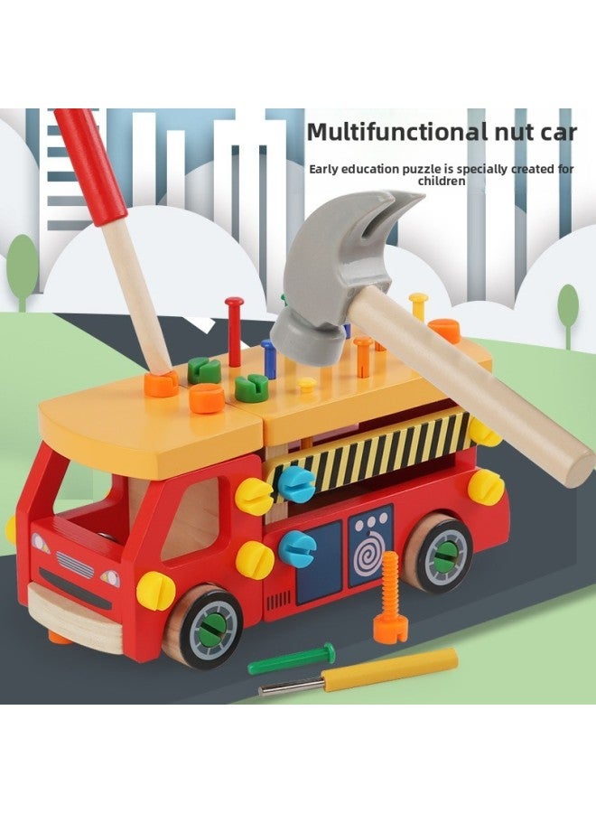 Wooden Play House Tool Nut Assembled Truck Simulation Screw Nail Repair Kit Hands-on Brain Baby Toys-Specifications:CK Beech Fire Truck - Image 2