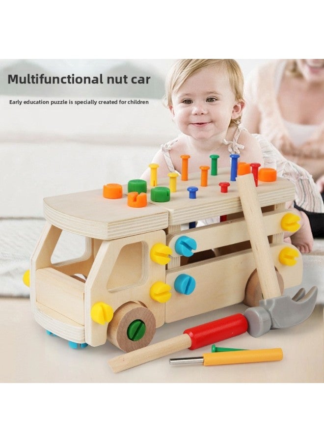 Wooden Play House Tool Nut Assembled Truck Simulation Screw Nail Repair Kit Hands-on Brain Baby Toys-Specifications:CK Beech Fire Truck - Image 5