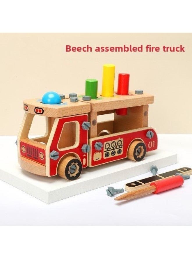 Wooden Play House Tool Nut Assembled Truck Simulation Screw Nail Repair Kit Hands-on Brain Baby Toys-Specifications:CK Beech Fire Truck - Image 1