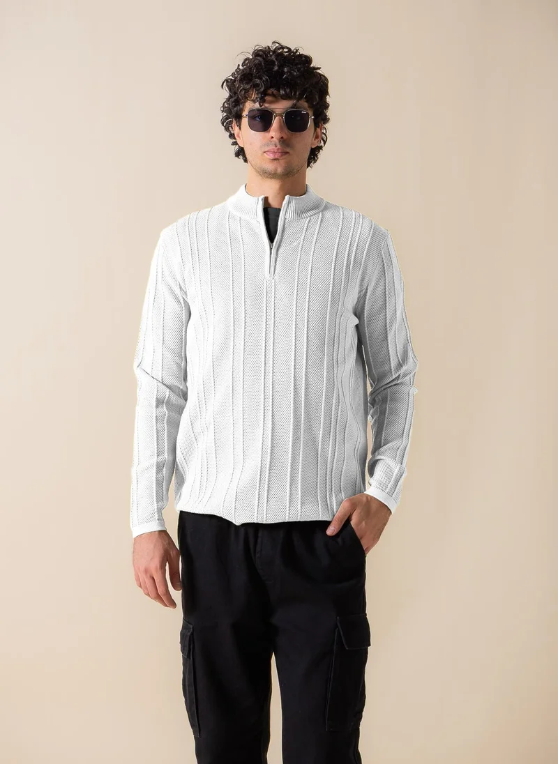 SHAPES White TEXTURED QUARTER-ZIP JUMPER for Men | Best Price UAE