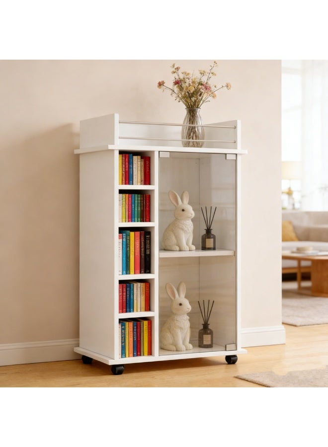  CityRiya-Long خزانة تخزين بيضاء متنقلة مع رفوف مفتوحة ، وحدة تخزين رقيقة مستقلة مع عجلات غرفة المعيشة مكتب مطبخ غرفة النوم (JJ003) - Image 2