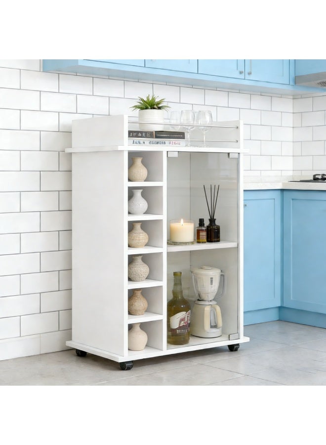 CityRiya-Long خزانة تخزين بيضاء متنقلة مع رفوف مفتوحة ، وحدة تخزين رقيقة مستقلة مع عجلات غرفة المعيشة مكتب مطبخ غرفة النوم (JJ003) - Image 5