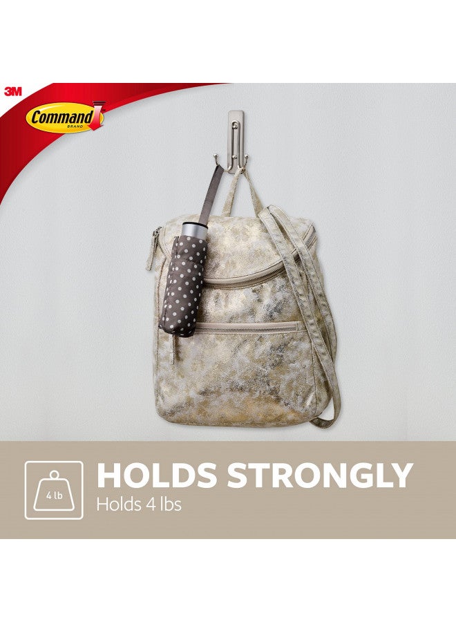 Command Large Wall Hooks, Damage Free Hanging Wall Hooks with Adhesive Strips, No Tools Double Wall Hooks for Hanging Decorations in Living Spaces, 2 Brushed Nickel Plastic Hooks and 2 Command Strips - Image 3