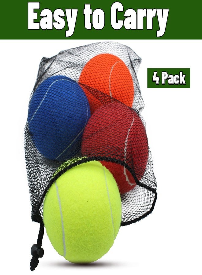 Magicorange ألعاب كرة التنس للكلاب من ماجيك أورانج، عبوة من 4 كرات تنس عملاقة بحجم 4 بوصات، كرة تنس كبيرة الحجم للكلاب، لعبة مضغ كبيرة للحيوانات الأليفة للرياضات الخارجية/الداخلية (متعددة الألوان، عبوة من 4 قطع) - Image 3