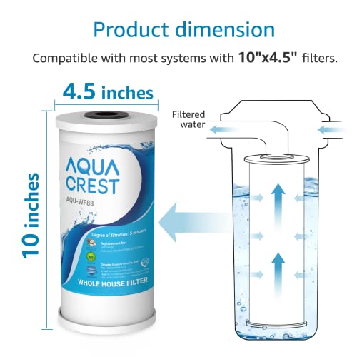 AquaCrest فلتر مياه كامل المنزل AQUA CREST FXHTC 5 ميكرون 10" × 4.5" بديل لـ GE® FXHTC، GXWH40L، American Plumber W10-PR، W10-BC، Culligan® RFC-BBSA، GXWH35F، W50PEHD، Pentek R50-BB، عبوة من 2 - Image 2