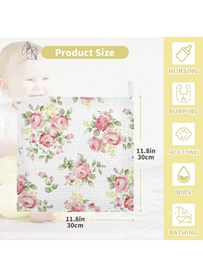Bolaz Baby Gauze Towels for Kids Soft Handkerchief Newborn 100% Cotton Pink Rose Flower Floral White Absorbent 12x12 Inch 3 Pack - Image 3