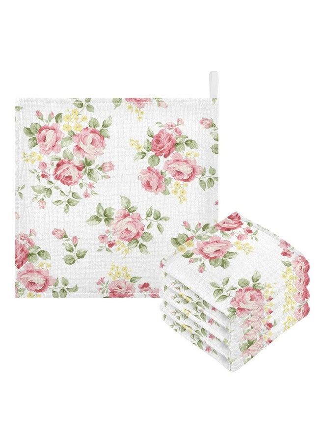 Bolaz Baby Gauze Towels for Kids Soft Handkerchief Newborn 100% Cotton Pink Rose Flower Floral White Absorbent 12x12 Inch 3 Pack - Image 1