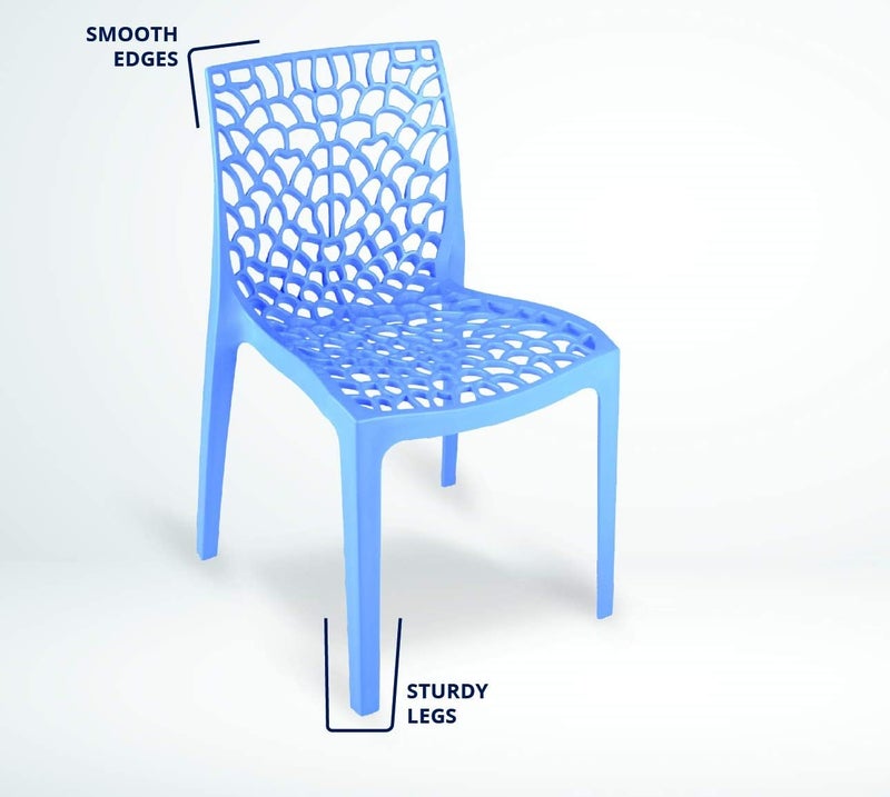 Binani Web Dining/Cafeteria/Designer Armless Heavy Duty Plastic Chair for Home,Office and Garden (Set of 4, Soft Blue) - Image 5