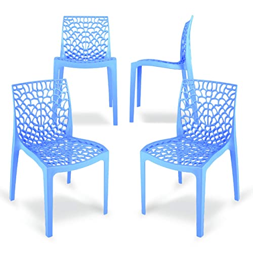 Binani Web Dining/Cafeteria/Designer Armless Heavy Duty Plastic Chair for Home,Office and Garden (Set of 4, Soft Blue) - Image 1