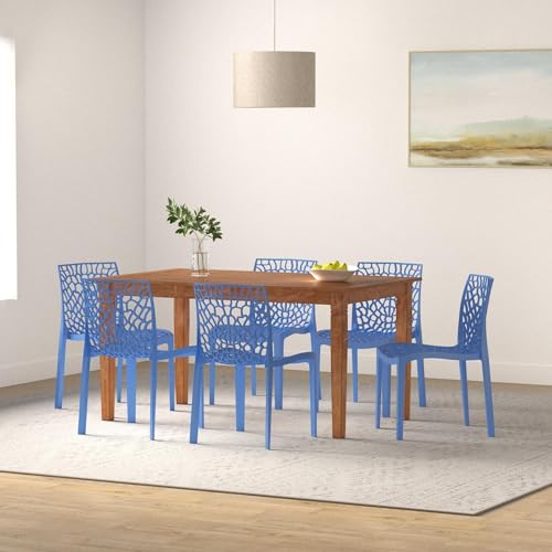 Binani Web Dining/Cafeteria/Designer Armless Heavy Duty Plastic Chair for Home,Office and Garden (Set of 4, Soft Blue) - Image 2