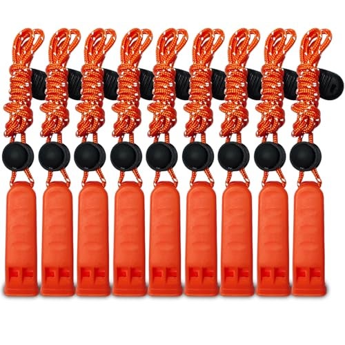 Amzonly Emergency Whistle, 120db+ Safety Whistle Survival Shrill Loud for Camping Hiking Hunting Boating Fishing Life Vest Jacket Rescue Signaling Kids Lifeguard 9 Pack - Image 1