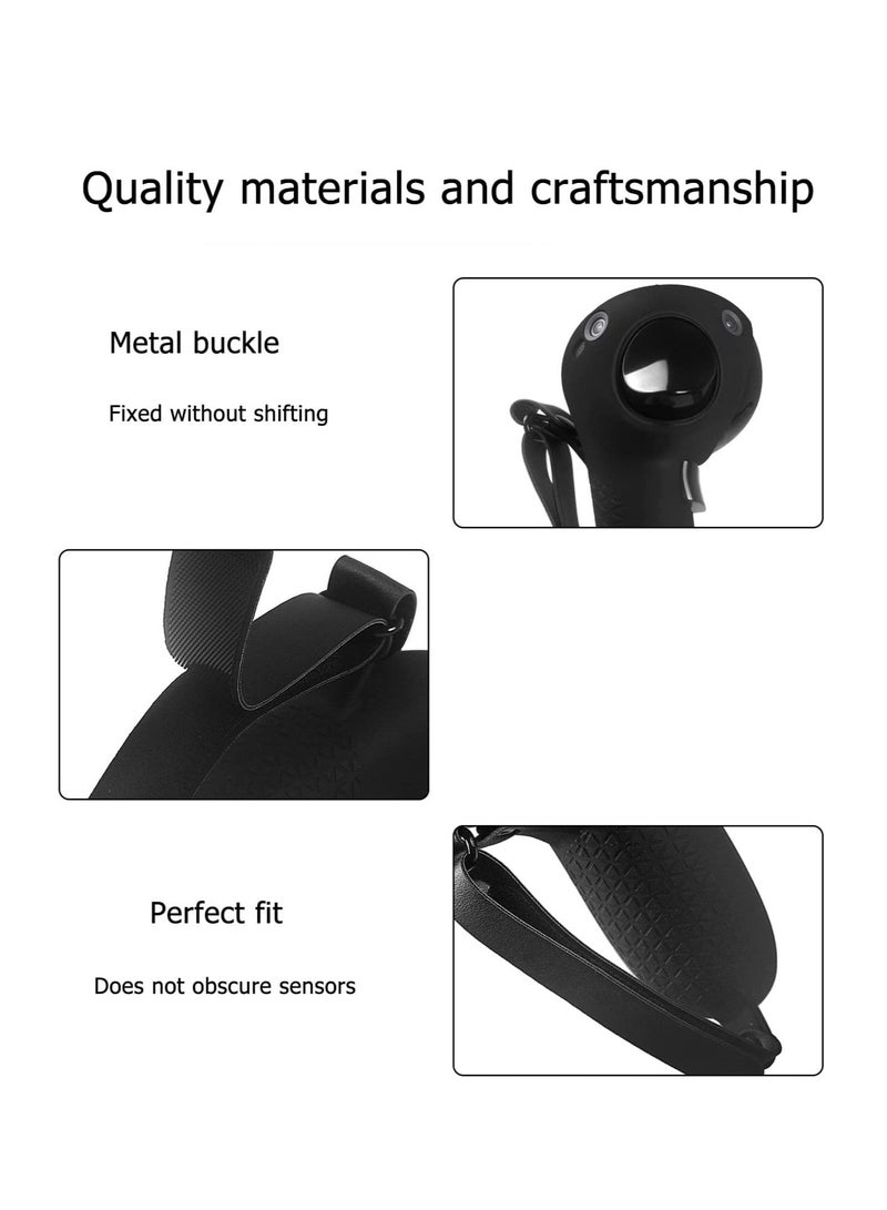 Controller Grips Protector Compatible with Meta Quest Pro Touch Game Controller Protector Cover Precise Hole Position Soft Silicone Grips Accessories with Knuckle Straps (Black) - Image 4