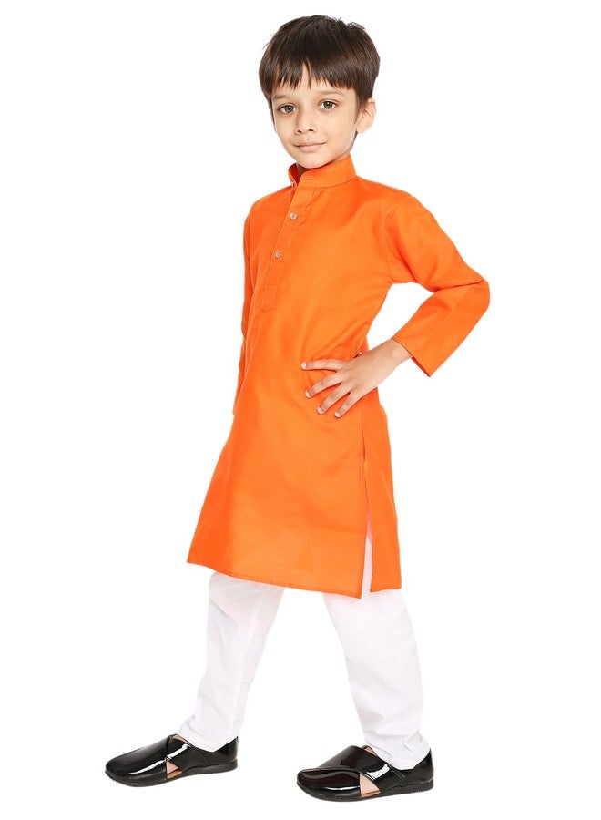 Maharaja Orange Cotton Blend Kurta Pyjama Set for Boys[MSKKP1126-11-12] - Image 3