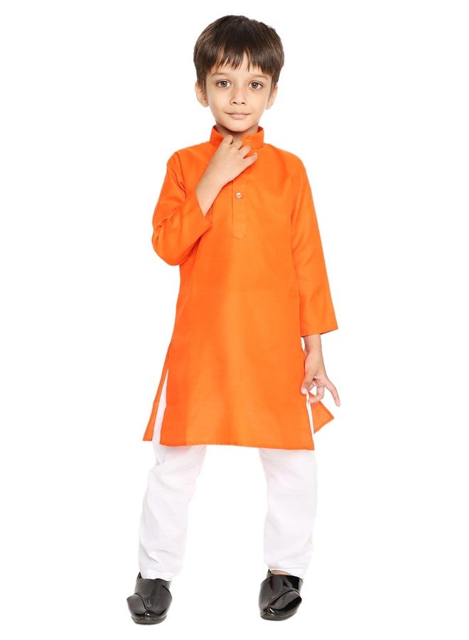 Maharaja Orange Cotton Blend Kurta Pyjama Set for Boys[MSKKP1126-11-12] - Image 1