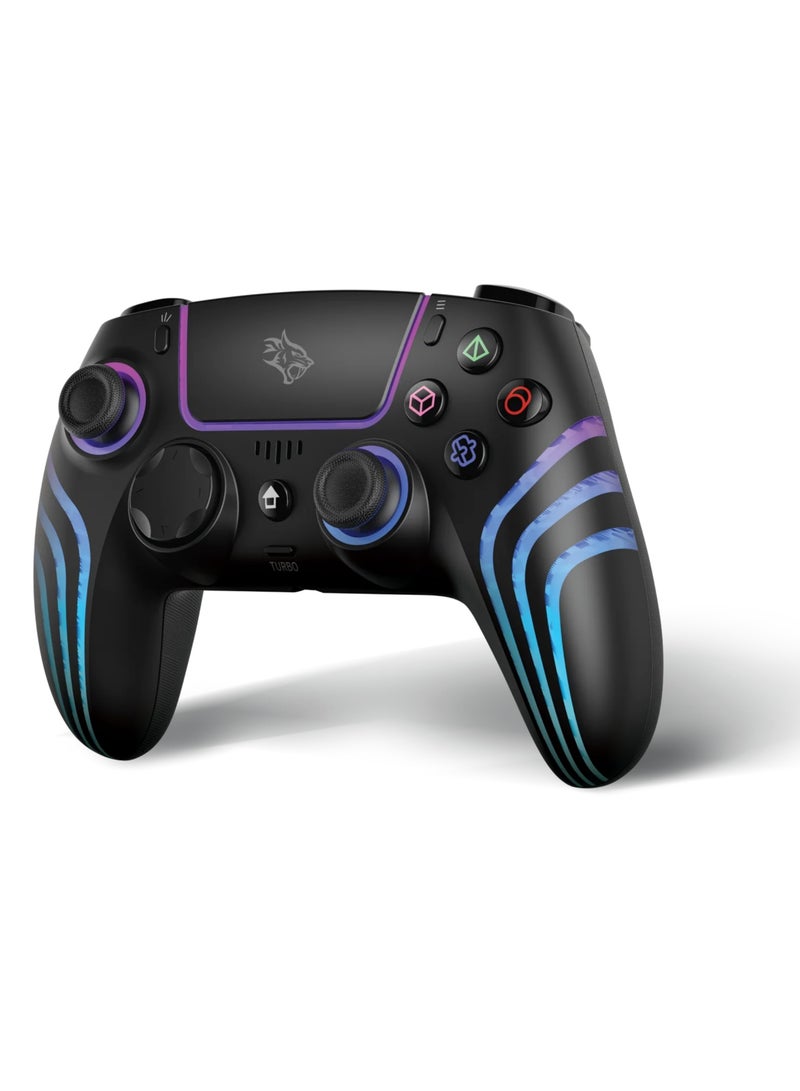 بورودو وحدة تحكم لاسلكية Shadowx لجهاز PS5 مزودة بلوحة لمس، وخاصية الاهتزاز، وسطوع قابل للتعديل، ومستشعر حركة سداسي المحاور، وتردد توربو، وتحكم ثلاثي الأبعاد بالحركة، وتقنية بلوتوث 5.3، وشحن USB-C، ومكبر صوت مدمج، وتوافق مع أنظمة تشغيل متعددة PS5، وويندوز، وماك، وiOS، وأندرويد - أسود - Image 1