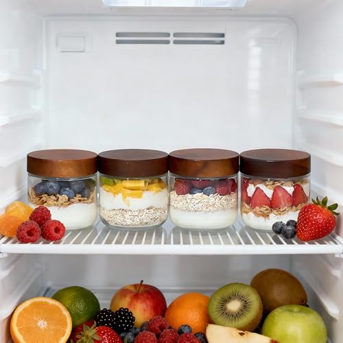 Danmu 12 oz Overnight Oats Containers with Lids,Salad Jar,Glass Jar with Wooden Lid 4 Pack,Mason Jars 12 oz with Lids for Snack,Overnight Oats,Meal Prep,Yogurt,Parfait,Soup,Salad 100% Leak-proof - Image 4