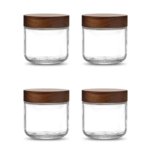 Danmu 12 oz Overnight Oats Containers with Lids,Salad Jar,Glass Jar with Wooden Lid 4 Pack,Mason Jars 12 oz with Lids for Snack,Overnight Oats,Meal Prep,Yogurt,Parfait,Soup,Salad 100% Leak-proof - Image 1