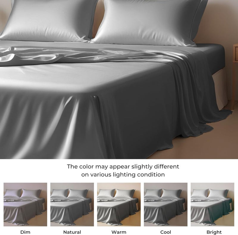 لينينوالاس شرشف ملكي مقاس 150x200 سم، 100% حرير خيزران عضوي لسرير حجم كينغ، جيب عميق يصل إلى 40 سم، ناعم، مبرد، هيبوالرجينيك (أسود نفاث) - Image 2