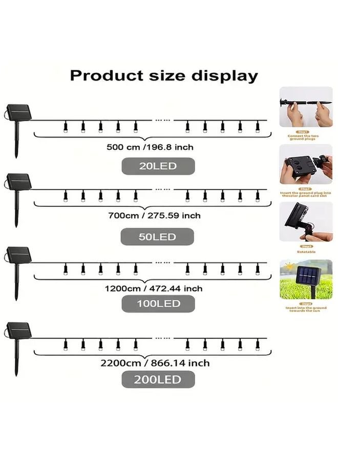 200 مصباح شمسي LED بسلك 22 متر، ضوء دافئ، 8 أوضاع، لحديقة الخارجية والحفلات - Image 4