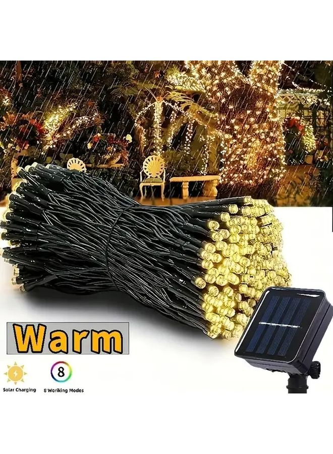 200 مصباح شمسي LED بسلك 22 متر، ضوء دافئ، 8 أوضاع، لحديقة الخارجية والحفلات - Image 1