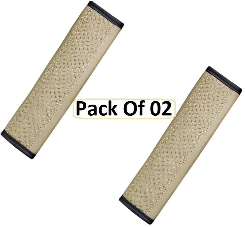 BROGBUS Car Seat Belt Shoulder Pad Cover Car Safety Belt Pad (Cream, Pack of 02) - Image 3