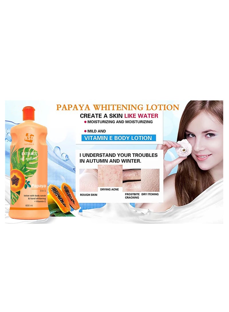KSD Pack Of 3 Papaya Extract Whitening Hand And Body Lotion With Vitamin E White 600ml  - Image 2