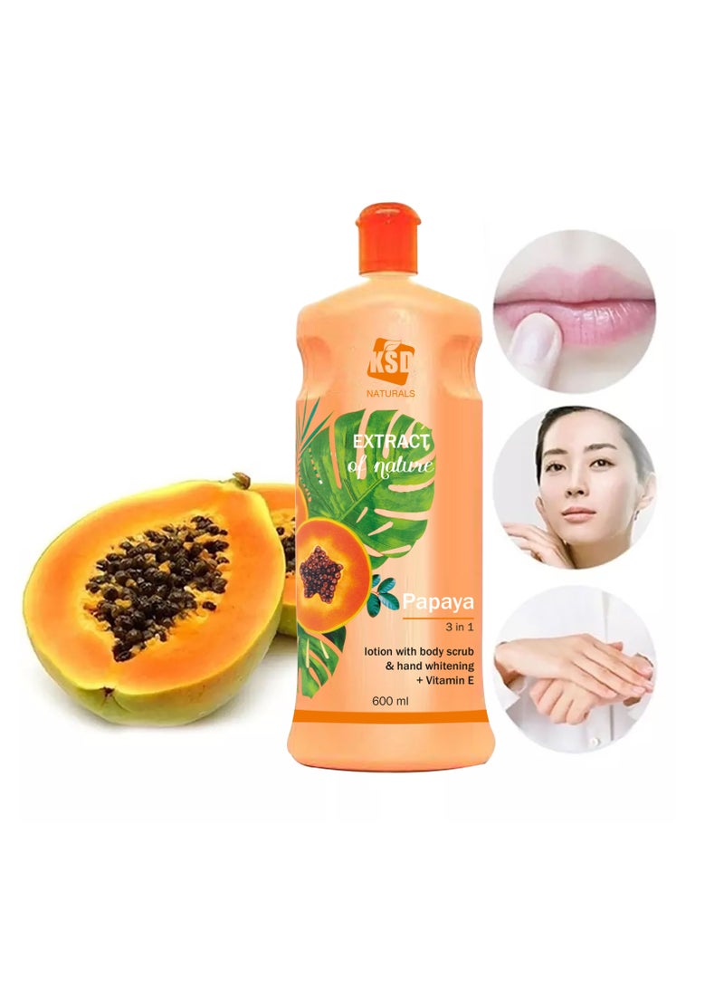 KSD Pack Of 3 Papaya Extract Whitening Hand And Body Lotion With Vitamin E White 600ml  - Image 4