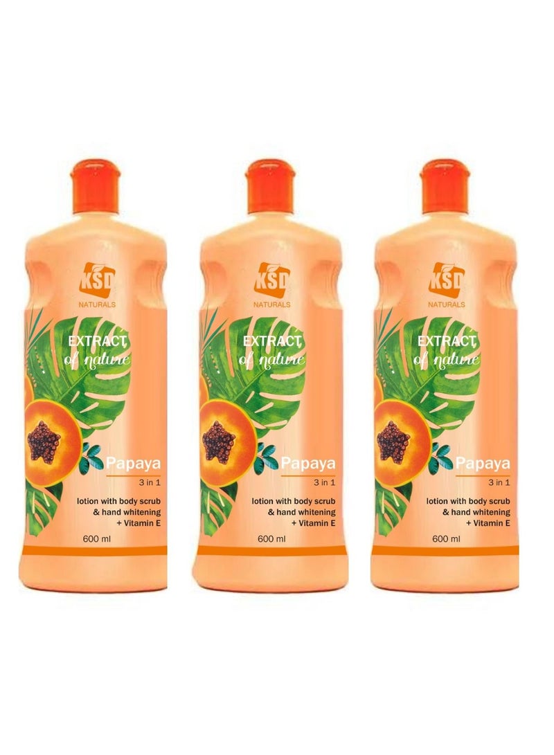KSD Pack Of 3 Papaya Extract Whitening Hand And Body Lotion With Vitamin E White 600ml  - Image 1