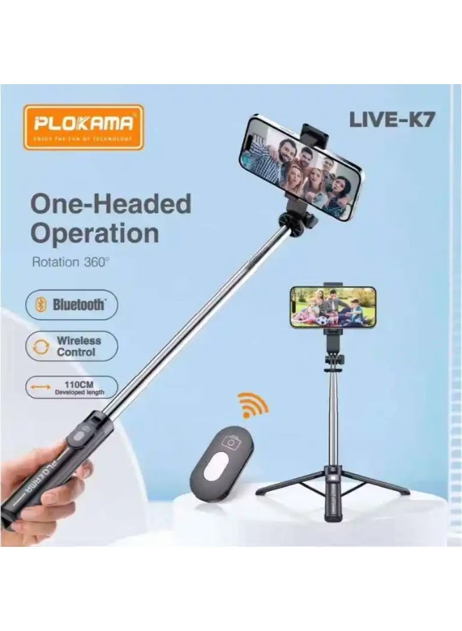 PLOKAMA حامل ثلاثي PLOKAMA K7 3 في 1 مع عصا سيلفي عن بُعد – حامل هاتف قابل للتمديد مع بلوتوث، خفيف الوزن ومحمول لهواتف آيفون، أندرويد، GoPro، للبث المباشر والسفر والتصوير الفوتوغرافي - Image 3