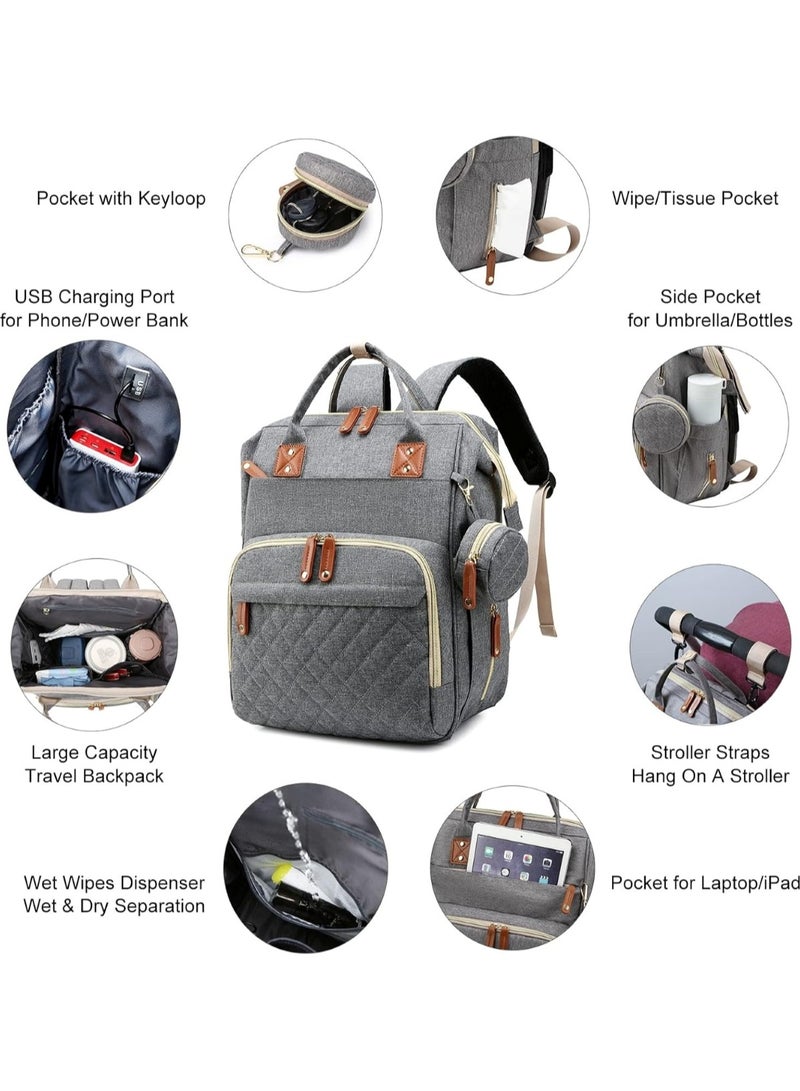 Multifunction Travel Backpack Maternity Baby Changing Bag Large Capacity, Waterproof Grey - Image 2