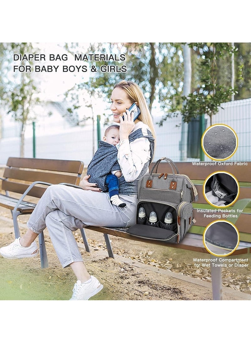 Multifunction Travel Backpack Maternity Baby Changing Bag Large Capacity, Waterproof Grey - Image 3