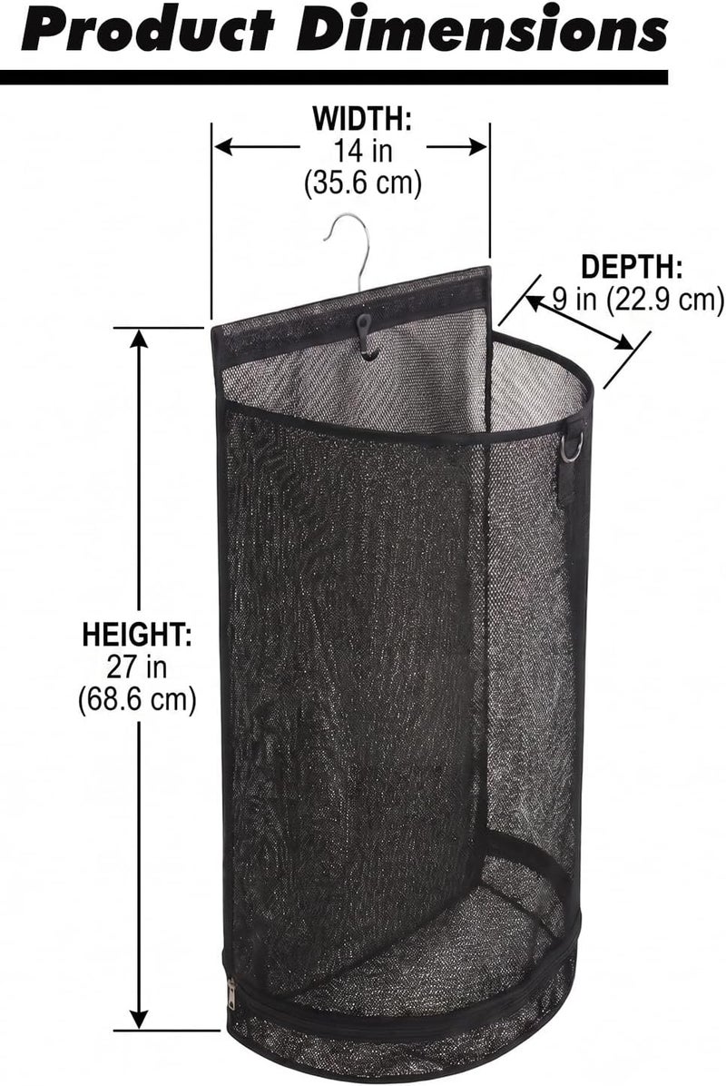 ALYER Hanging Semi Round Storage Mesh Bag,Collapsible Laundry Hamper Basket with Durable Hanger (Black) - Image 1
