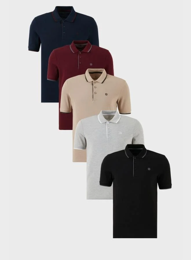 بوراتي تيشيرت رجالي بولو قطن بوراتي بقصة ضيقة وتفاصيل مخططة و قطع