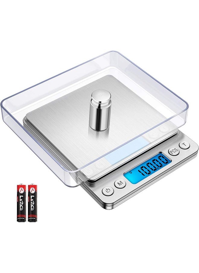 Arabest Digital Kitchen Scale,Mini Pocket Jewelry Scale, Cooking Food Scale, Back-Lit LCD Display, 2 Trays, 6 Units, Auto Off, Stainless Steel, Batteries Included  - Image 1