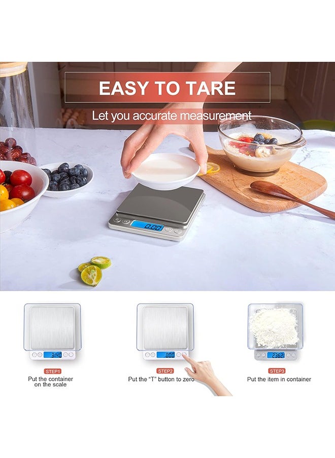Arabest Digital Kitchen Scale,Mini Pocket Jewelry Scale, Cooking Food Scale, Back-Lit LCD Display, 2 Trays, 6 Units, Auto Off, Stainless Steel, Batteries Included  - Image 2
