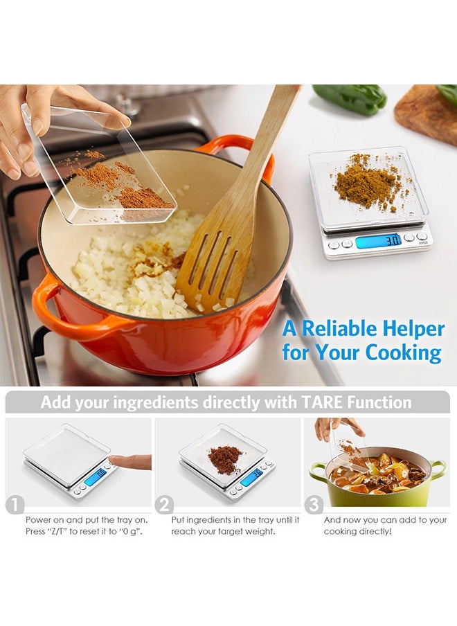 Arabest Digital Kitchen Scale,Mini Pocket Jewelry Scale, Cooking Food Scale, Back-Lit LCD Display, 2 Trays, 6 Units, Auto Off, Stainless Steel, Batteries Included  - Image 5