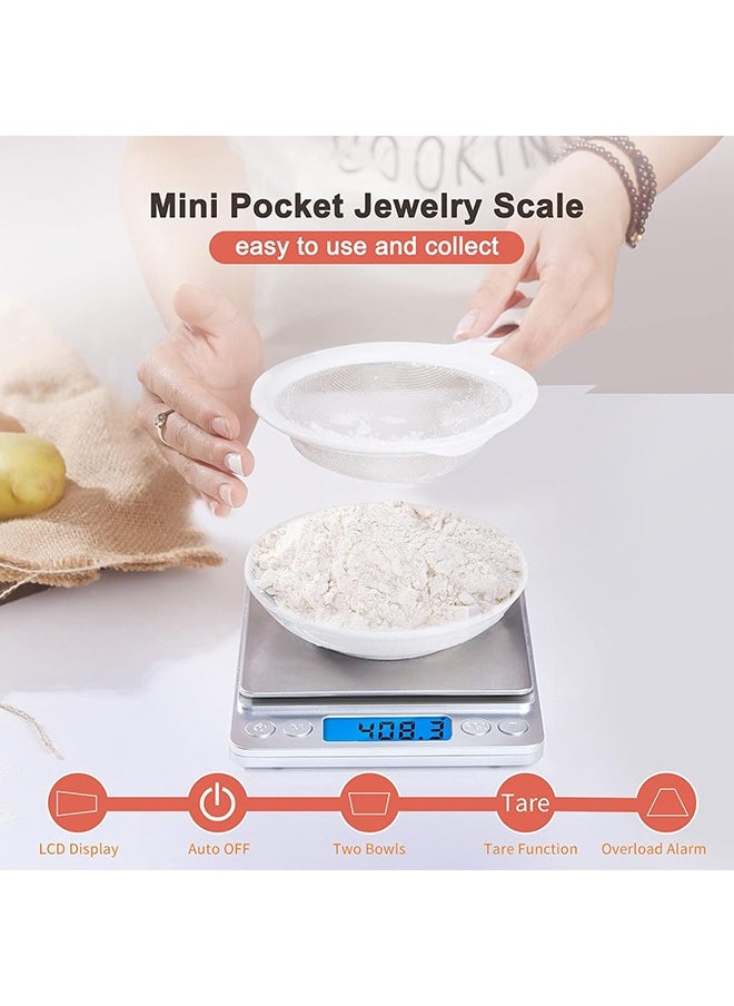 Arabest Digital Kitchen Scale,Mini Pocket Jewelry Scale, Cooking Food Scale, Back-Lit LCD Display, 2 Trays, 6 Units, Auto Off, Stainless Steel, Batteries Included  - Image 3