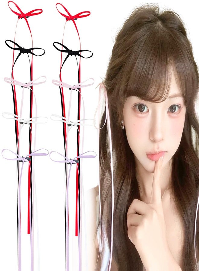 Capiant Extra-long Ribbon Bowknot Hair Clips Pack of 10, Colorful Fine Hair Ribbons with Long Tail for Women - Image 1