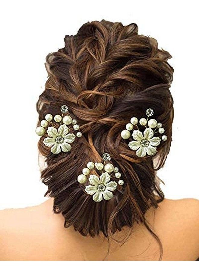 Hair Flare Hair Flare 2145 Women's Girl's Hair Clips Pins Long Short Hair Buns Hair Styles Artificial Flowers Accessories For Weddings Bride- White, Pack of 8  - Image 3