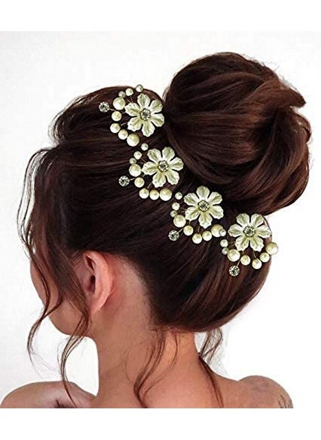 Hair Flare Hair Flare 2145 Women's Girl's Hair Clips Pins Long Short Hair Buns Hair Styles Artificial Flowers Accessories For Weddings Bride- White, Pack of 8  - Image 4