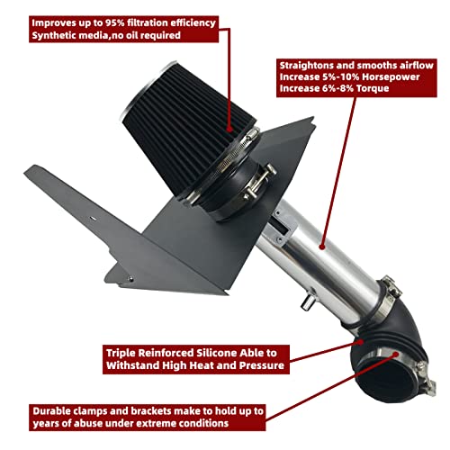 OBUYTO 3.5-Inch Cold Air Intake Kit with Heat Shield + Filter Compatible for Chevrolet Chevy Camaro LT/LS V6 2012-2015 (Silver Tube & Black Filter) - Image 2