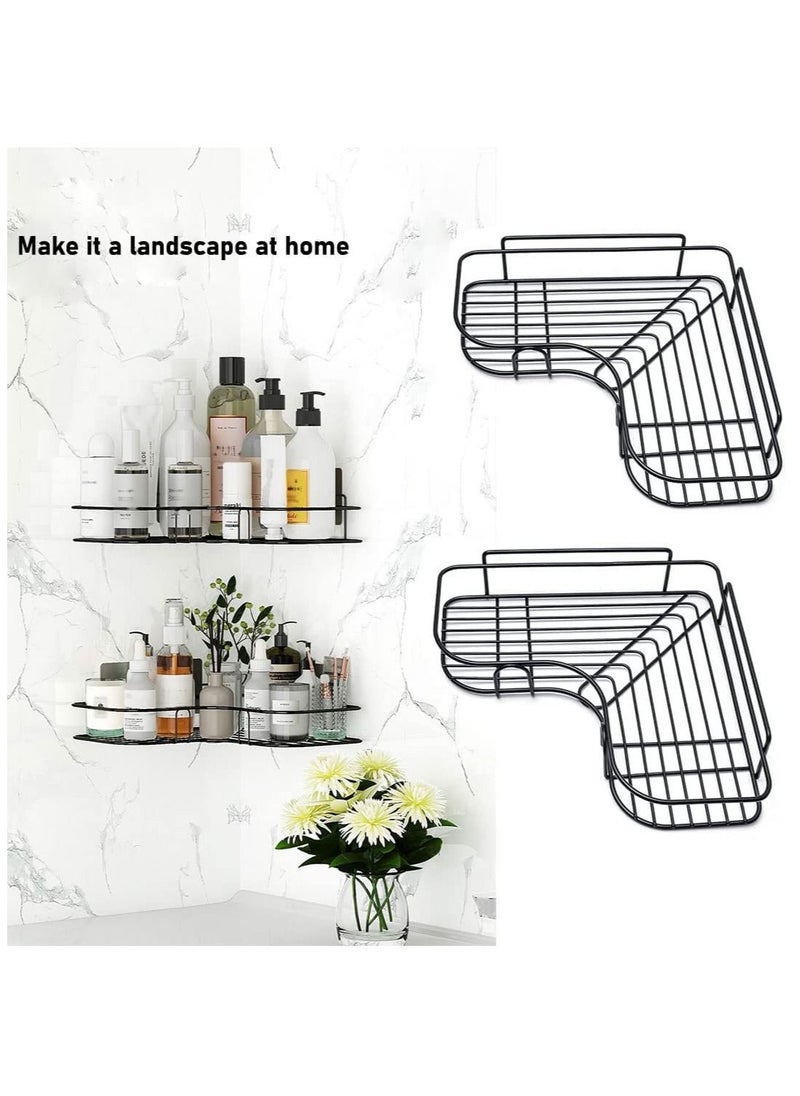SKY-TOUCH - 2PCS Corner Shower Shelves Self Adhesive No Drilling Wall Mounted Shower Storage Shelf Organizer for your Bathroom, Kitchen and Toilet Iron art - Black - Image 1