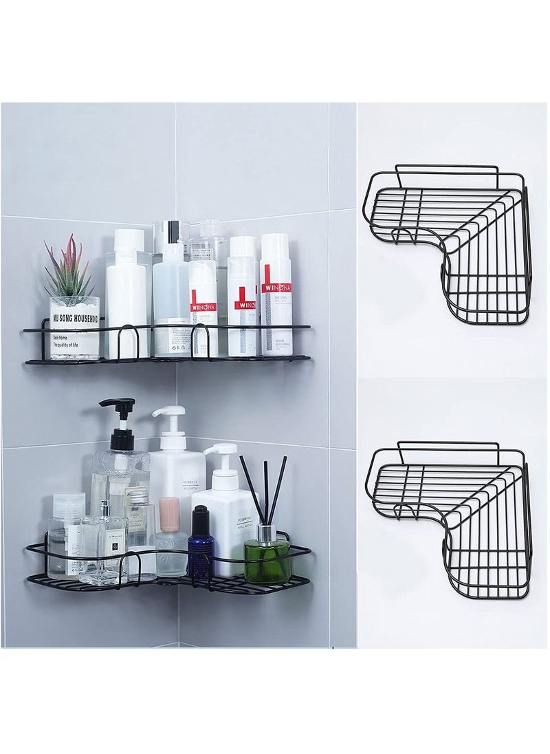 SKY-TOUCH - 2PCS Corner Shower Shelves Self Adhesive No Drilling Wall Mounted Shower Storage Shelf Organizer for your Bathroom, Kitchen and Toilet Iron art - Black - Image 1